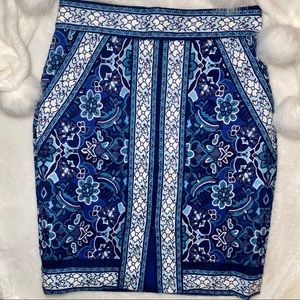 LOFT Blue and White Patterned Skirt
